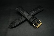 18MM OEM Omega Genuine Black Leather Strap + Gold Buckle