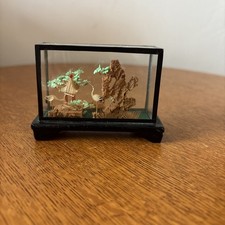 Vtg Chinese Cork Carving Art Sculpture Miniature Diorama Cranes 3.5 x 2.5