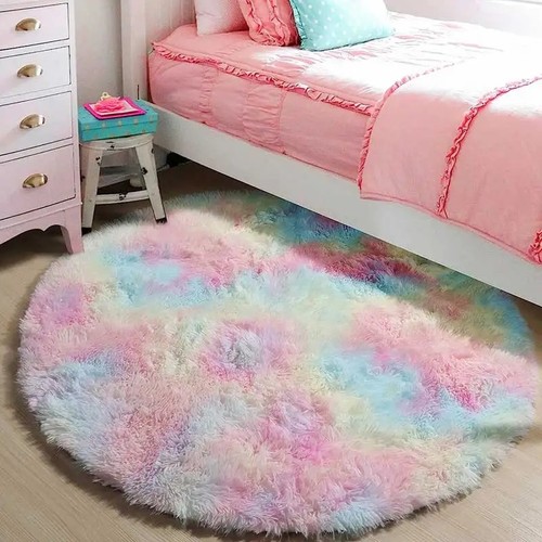 Round rainbow fluffy - fluffy, rug