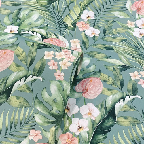 Blue green floral wallpaper - blue,