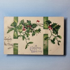 Christmas Postcard C1905 Green Bow Holly Berry Mistletoe W & K A/F