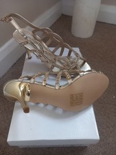 Wedding Party Heeled Evening Shoes Sandals Diamante Gold NEW