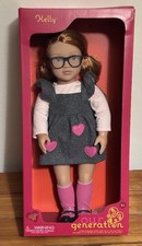 Our Generation Kelly Doll 18” Red Hair Grey Dress Glasses Complete In Box