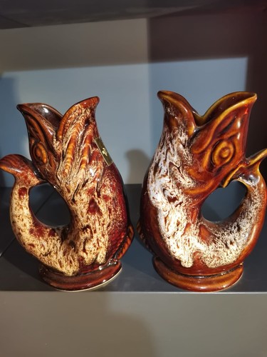 Two studio pottery fish shaped