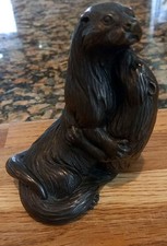 Bronze Cute Otter Love Embracing Pair Sculpture statue Figurine Wildlife Animals