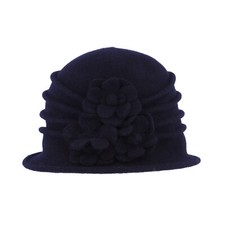 Ladies Wool Pull On Cloche Hat With Flower Detail One Size choice of colours