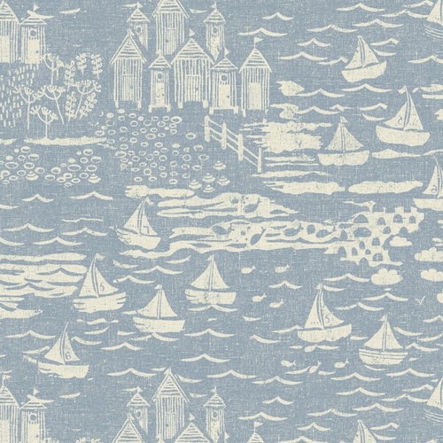 Seaside town delft blue - delft, cotton