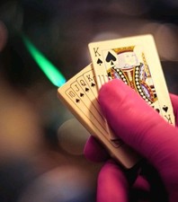 NEW KING OF SPADES LIGHTER GOLD - GREEN FLAME REFILLABLE JET WINDPROOF