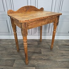 Antique Victorian Pine Washstand Console Hall Table - Turned Legs & Gallery Back