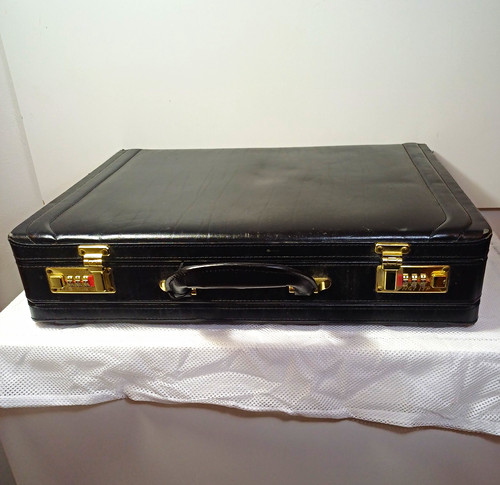 Black leather attaché - leather,