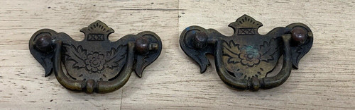 Antique etched brass drawer - brass,
