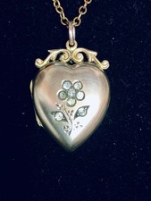 Antique Rolled Gold & Diamond Paste Heart Locket Pendant Necklace Edwardian