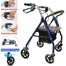 Foldable Rollator Disability Aid Mobility 4 Wheels Walker & Storage Seat
