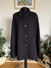 Stunning Zara Blue Wool Blend Cape Poncho Coat Jacket Size Small Military Style