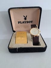 Vintage Playboy Gold-Tone Zippo Lighter And Leather Strap Playboy Watch Gift Set