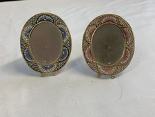 Pair Vintage Italian Micro Mosaic Photo Frames Italy Gold Tone Blue Pink 1960