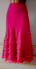 Berketext New Cerise Chiffon Long Layered Ra-Ra Frill Skirt 14 NWOT-Length 35"