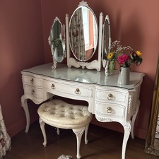 French Antique Style Dressing Table & Mirror with Fitted Stool