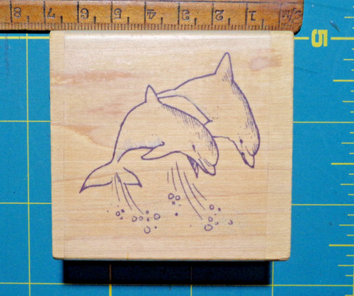 Leaping dolphins rubber stamp - leaping,