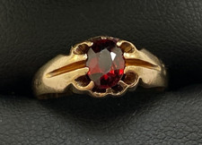 BIRMINGHAM 1907 ANTIQUE  9CT GOLD GARNET RING - GYPSY SETTING SIZE L1/2