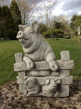🇬🇧 STONE GARDEN PIG AND PIGLETS STATUE ORNAMENT 🐷🐷🐷