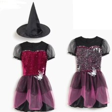 NEW Witch Halloween Fancy Dress with Flip Sequins Girls Witch Costume Outfit