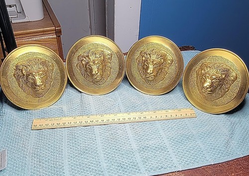 Vintage brass lion head relief - brass,