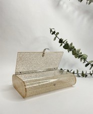 1959s Clear Lucite w/Gold Glitter Clutch Purse, Vintage Lucite Evening Bag, 50s 