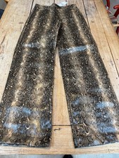 NEW!! Stunning MANGO Faux Leather PVC Brown Snakeskin Wide Leg JEANS, 36 UK 8