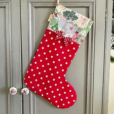 Handmade Stocking- Cath Kidston Christmas Sky & Red Polka Dots, Ice Skater & Bow
