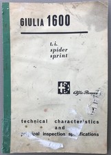 1963 Alfa Romeo  1600 range Tech Characteristics & Inspection specs for dealers
