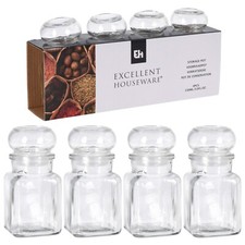 4x Glass Spice Jars Herbs Storage Pots Airtight Stopper Lids Containers Kitchen