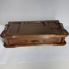 vintage london men tray valet  wood  brown chest  One Drawer Felted yellow 12"