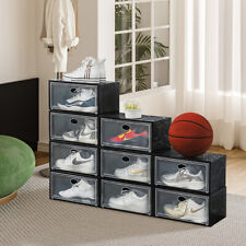 12 x Stackable Foldable Boxes Trainers Organiser Clear Plastic Shoe Storage Box