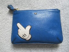 Anya Hindmarch Blue Leather Pouch Bag Purse with Finger Sticker Motif