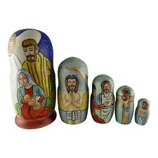 Nesting Doll 7" 5 Piece, Jesus Nativity Easter Hand Made Russian Matryoshka Set