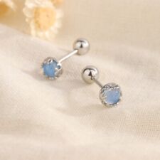 925 Sterling Silver Blue Moonstone Minimalist Stud Earrings Womens Girls Gift