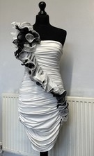 FOREVER UNIQUE RUFFLE ASYMMETRIC BODYCON OCCASION PROM MINI DRESS UK 8 10 VGC