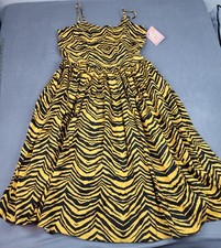 Bernie Dexter Chelsea Dress Womens L Yellow Animal Print Pinup Rockabilly Retro