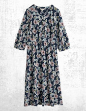 Women’s Seasalt Jersey Dress ¾ Sleeve Cotton in Tideway Hellebore Outline Mar