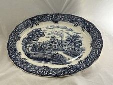 VINTAGE 1930s Japanese blue/ white meat/turkey serving dish platter plate 18"
