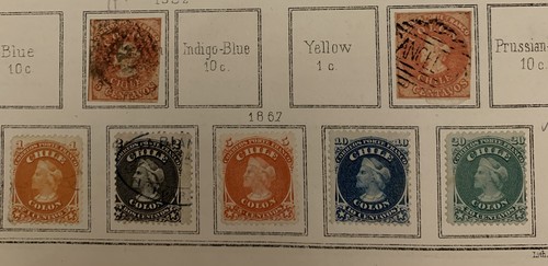 Chile postage stamps 1851 - stamps, 1851-1867