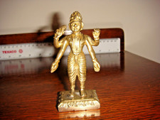 Brass Hindu Figurine Vintage Miniature Statue Vishnu Figure
