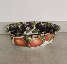 Octagonal Fruit Bowl Bone China England White Purple Red Floral Dish Home Grapes