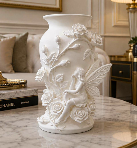 White decorative vase - white, raised