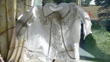 Antique White Cotton Edwardian Baby Infant Top ⋟ lace & striking sailor collar ⑸