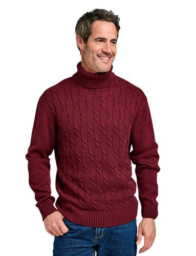 Mens cable roll neck jumper - cable,