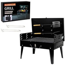 Charcoal BBQ Grill Portable Barbecue and Utensils Outdoor Garden Picnic Camping