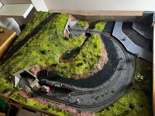 00 Gauge Model Railway Layout - wall-mounted. With scenery, street lighting.