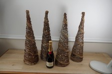 4 Free Standing Natural Grapevine Christmas Tree Cones  -  - Light Up